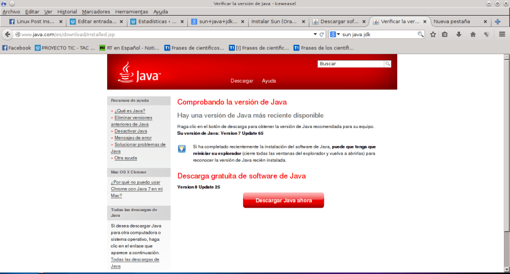 Verificar la versión de Java - Iceweasel_038