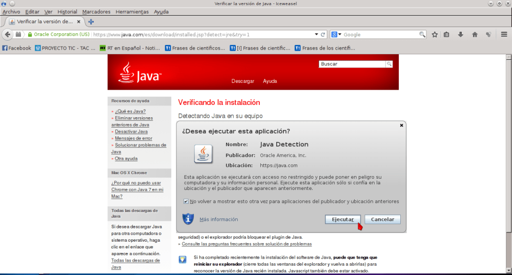 Verificar la versión de Java - Iceweasel_059