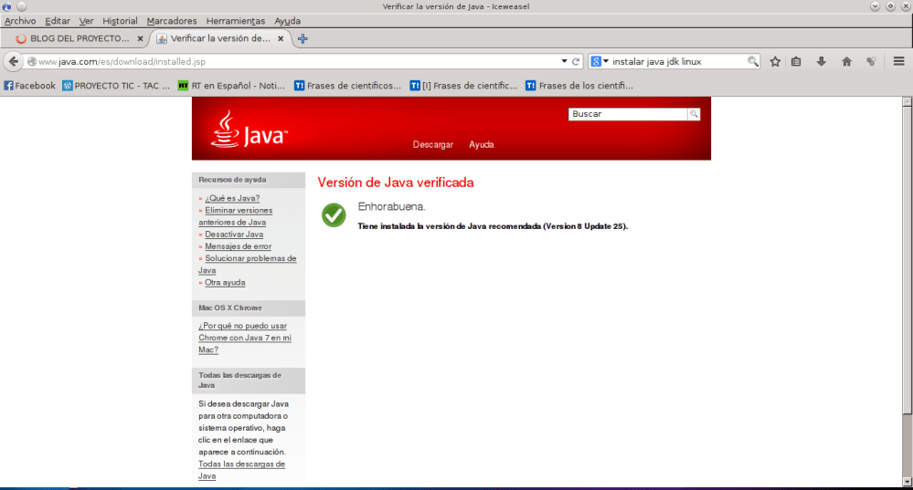 Verificar la versión de Java - Iceweasel_061