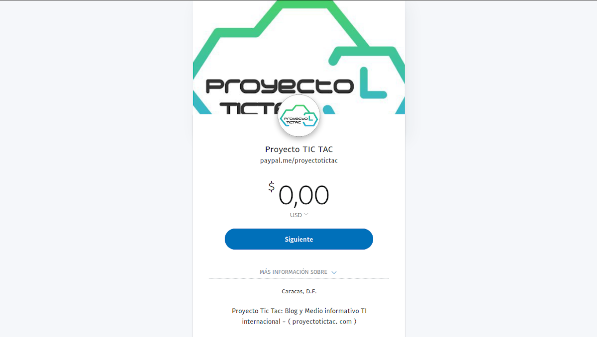 Enlace de PayPal.me del Proyecto Tic Tac