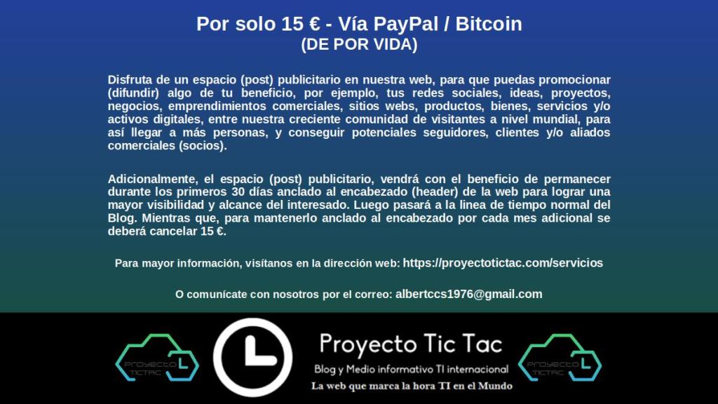 ¡Alquila ya, este Espacio Publicitario por solo € 15,00!