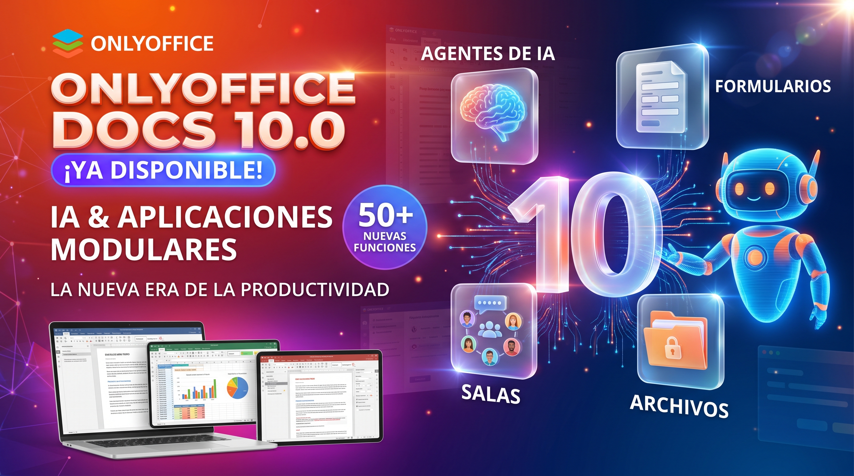 Novedades de octubre 2026: OnlyOffice Docs 10.0 ahora ofrece más herramientas de IA y aplicaciones modulares, y añade nuevas funciones, correcciones de errores, y soluciones de vulnerabilidades
